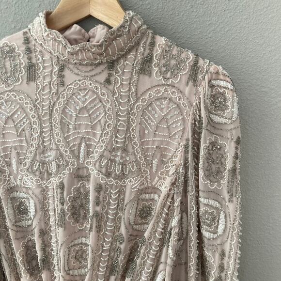 ASOS Edition NEW Pretty Embellished Beaded Mini Skater Dress - Blush - 6 - Picture 7 of 12